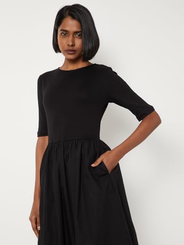 Max Women Solid Fit & Flare Dress (Black_L)