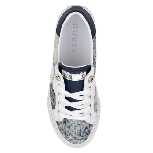GUESS Women's Loven Sneaker, White/Blue 171, 4 UK