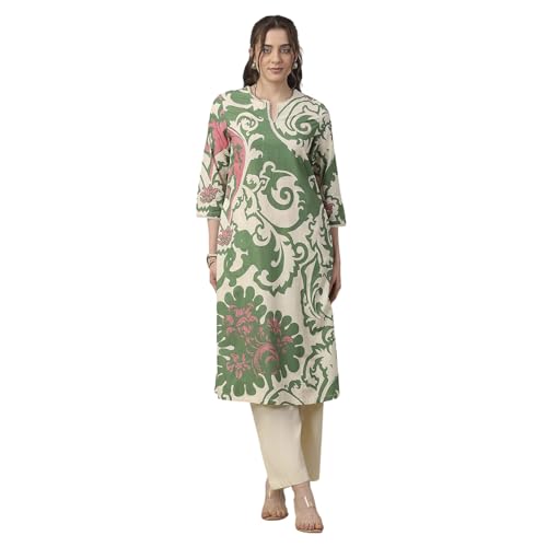 Biba Women Green Cotton Straight Suit Set_32