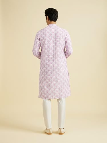 Manyavar Men's Art Silk Embroidery|Sequin Work Kurta Pyjama Set (Lilac,M)