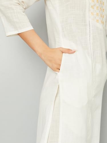 Max Women Embroidered Straight Kurta, Beige, XXL