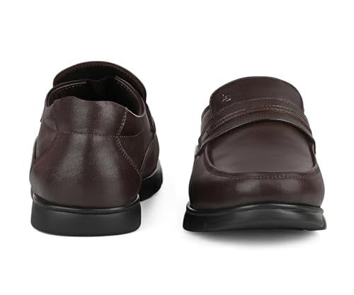 LOUIS STITCH Brunette Brown Leather Shoes for Men | Lightweight Men’s Formal Shoes | Comfortable Slip-On Moccasins | LSLXMCPLBB | UK-10