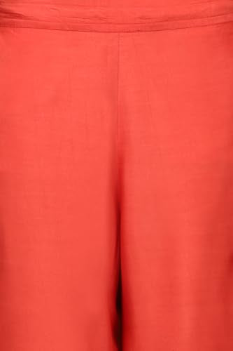 W for Woman Crimson Red Bold Floral Printed Organza Flared Kurta, Pants and Dupatta Set (Size: M)-WS12238-125263