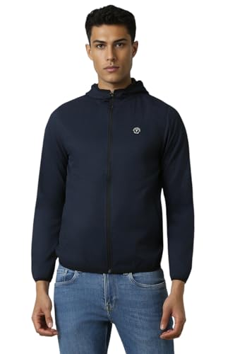 Men Navy Textured Casual Jacket