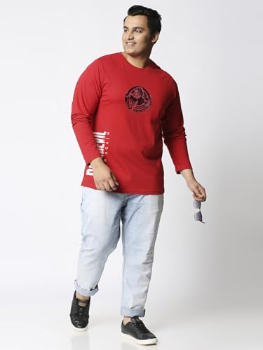 Bewakoof Official Marvel Merchandise Daredevil Men's Graphic Print Regular Fit Full Sleeve Round Neck Cotton Plus Size T-Shirt_694259_Red_3XL