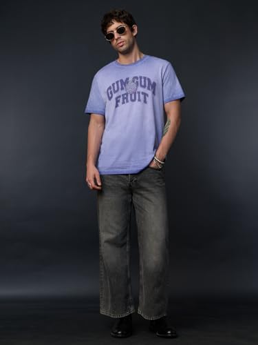 The Souled Store One Piece: Gum-Gum Fruit Men and Boys Short Sleeves Round Neck Lavender Embroidered Casual Lightweight Streetwear Trendy T-Shirts