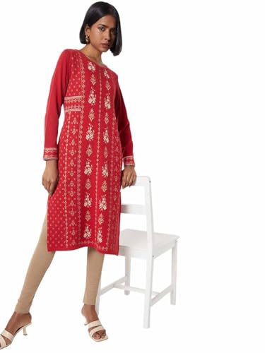 Max Women Knit Straight Kurta (Red_XL)