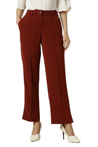 Women Maroon Regular Fit Solid Casual Trousers