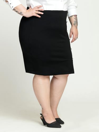 wild U Women Plus Size Skirt | Formal Office Wear | Waist Elastic | Stretchable | Knee Length | (Black, Waist - 44")