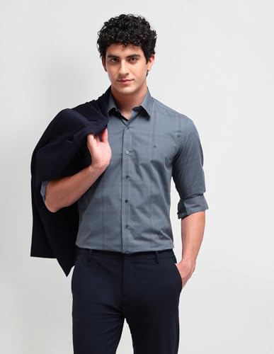 Arrow Men's Checkered Slim Fit Shirt (ANAISH1003_DK. Blue