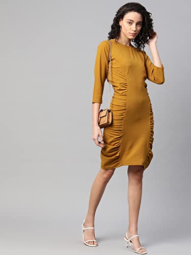 pluss Women Mustard Solid Dress (LDR8780-MUSTARD-S)