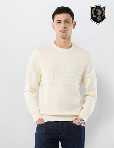 U.S.Polo Association Men's Graphic Patterned Knit Regular Fit Sweater (USSWE2436_Off White_2XL)