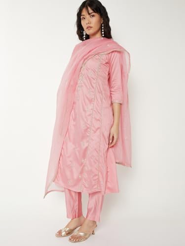 Max Women Embroidered Straight Kurta Set(Pink_XL)