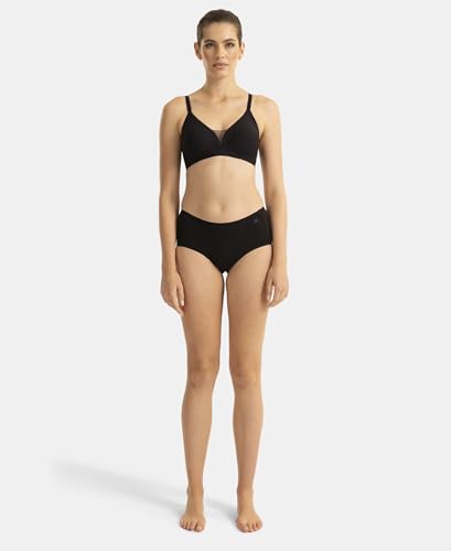 Jockey 1844 Women's Wirefree Padded Soft Touch Microfiber Elastane Medium Coverage Bonded Tech T-Shirt Bra with Reinforced Side Support_Black_32B