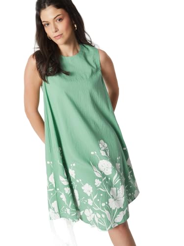 Max Women Floral Print A-Line Dress (Green_S)