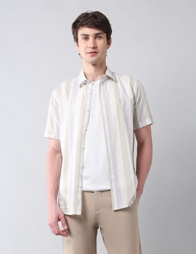 U.S. POLO ASSN. Men's Striped Tailored Fit Shirt (USSHT2582_Ivory