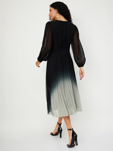 Max Women Ombre Pleated Midi Dress (Black_XXL)