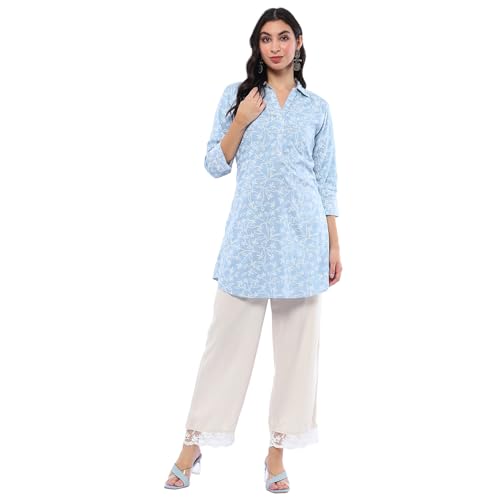 BIBA Women's Rayon Printed Regular Kurtas (TPTUNS20193AW24SKYBLU_Sky Blue