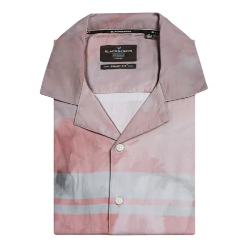 blackberrys Men?s Linen Casual Ochre Printed Smart Fit Shirt | Printed Linen Shirt with Collared Neck & Long Sleeves | Casual Styling | Size 38, Color Red