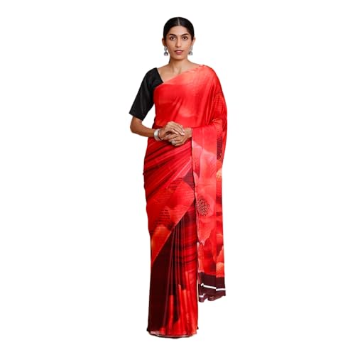 Kalyan Silks Women's Maroon Creap Saree With Orange Border With Self Design Blouse