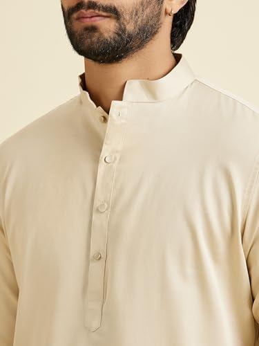 Manyavar Men's Cotton Solid Kurta Set (Natural,S)
