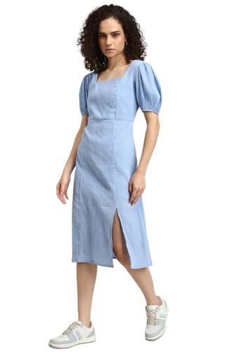 FOREVER 21 Women's Cotton Modern Above The Knee Dress (FWA23CDRF0077_Blue