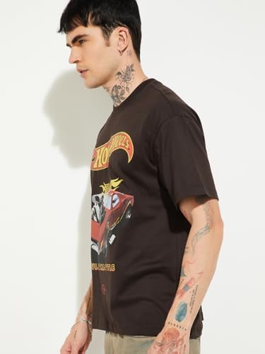 Max URB_N Men Printed Oversized T-Shirt(Brown_XS)