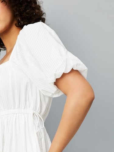 Max Women's Pure Cotton Classic Midi Casual Dress (MDDRS52005B_Off White