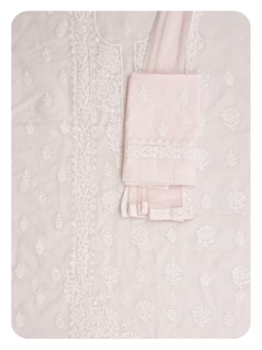 Ada Hand Embroidered Lucknowi Chikankari Unstitched Cotton Dress Material Suit Piece with Dupatta for Women 01A871566 Pink