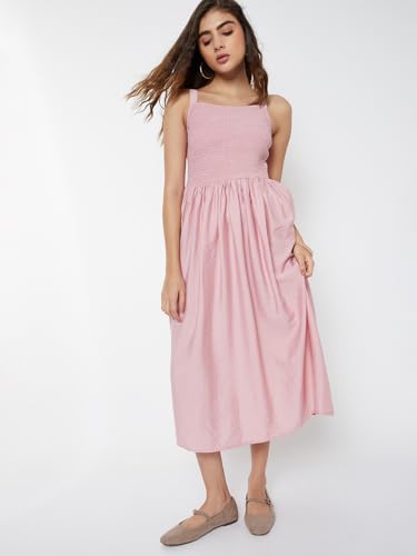 Max Women Smocked A-line Dress (Pink_S)