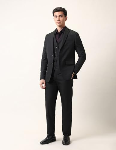 Arrow Men's Polyester Business Suit Pants Set (ARAJSU5569_Black