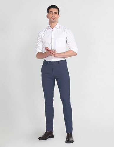 Arrow Super Slim Fit Solid Formal Trousers Blue