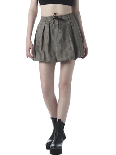 ONLY Women's Checked Loose Fit High-Rise Grey Skirt