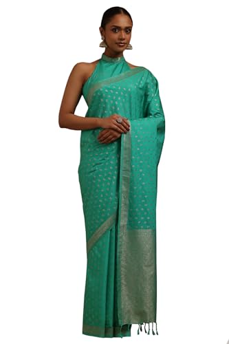 Soch Womens Light Green Viscose Silk Floral Zari Woven Saree