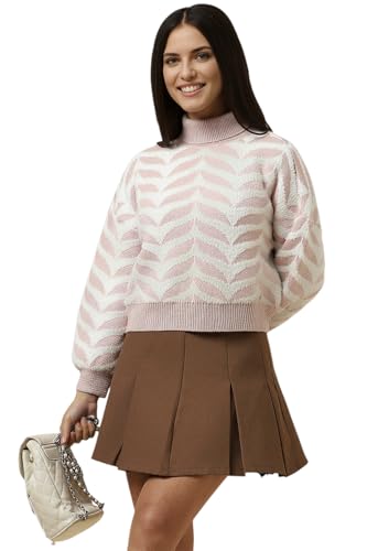 Allen Solly Women's Nylon Turtle Neck Sweater (AHSWCRGP796168_Pink