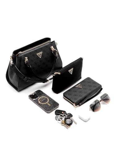 Guess Charcoal Grey Printed Noelle Polyurethane Luxury Satchel Bag