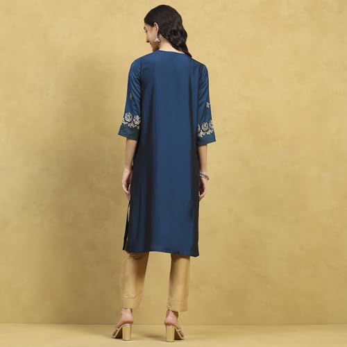 Rangriti Women Blue Polyester Blend Printed Straight Kurta_36