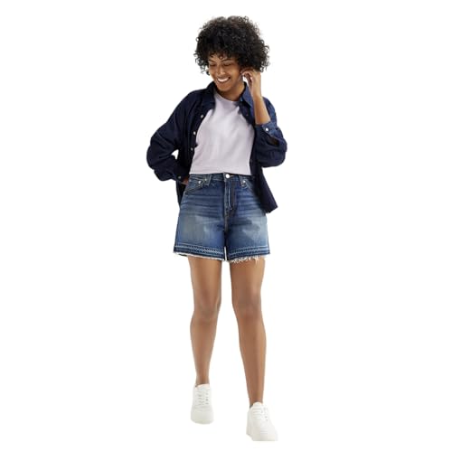 Women's Mid Rise Navy Relaxed Fit Denim Shorts
