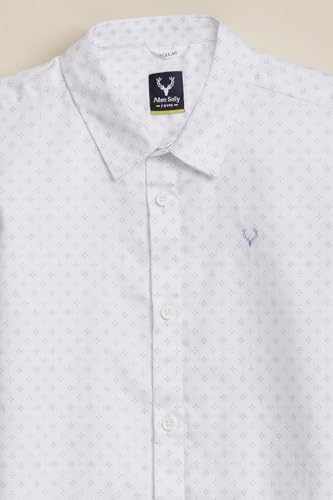 Boys White Print Casual Shirt