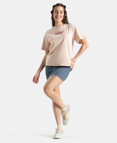 Jockey D200 Women's Disney Collection Super Combed Cotton Rich Oversized Fit Printed T-Shirt_Cameo Rose_S