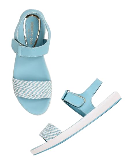 KENNETH COLE Women's Flatform Sandal | Synthetic | Textured Strap, Ankle Strap, Open Toe | Blue, UK6