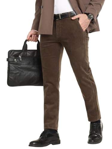 Hancock Men Cotton Solid Slim Fit Trousers Brown Size 30, Ideal for Work and semi Formal Occasions, Comfortable Stretch Waistband, Classic Silhouette with Modern Comfort