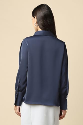 Women Navy Solid Long Sleeves Shirt