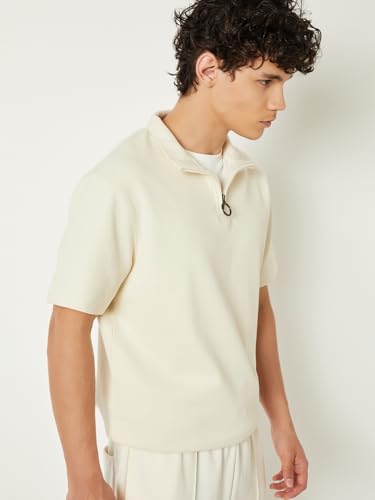 Max Men Knitted Athleisure T-Shirt(Beige_S)