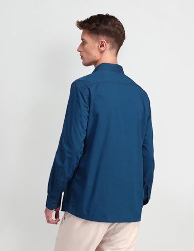 Arrow Men's Blue Solid - Cutaway Collar Full Sleeves Formal Shirt with Chest Pocket | Cotton Fabric | Slim Fit