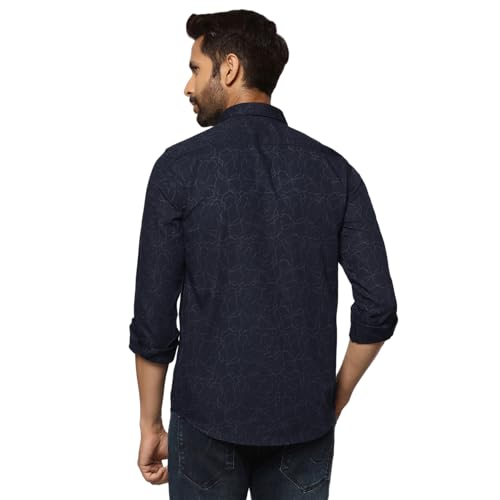 blackberrys Men?s Casual Blue Printed India Slim Fit (Slim Comfort) Shirt | Modern Printed Collared Long Sleeve Shirt | Size 46, Color Blue
