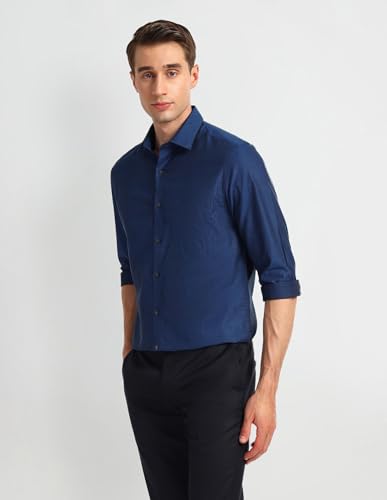Arrow Men's Solid Slim Fit Shirt (ARAEOSH1662_Blue