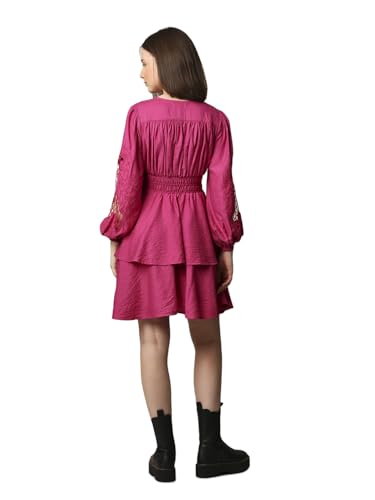 ONLY Women Self Design Casual Pink Fit and Flare Dress
