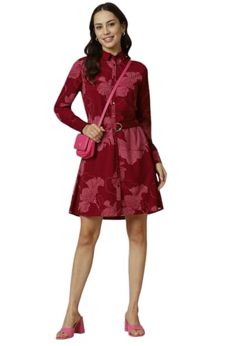Allen Solly Women's Polyester Modern Mini Dress (AHDRWRGPQ16409_Red