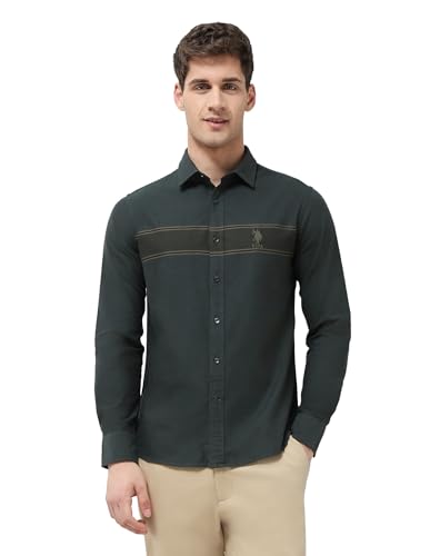 U.S.Polo ASSN. Men's Striped Tailored Fit Shirt (USSHT2908_Olive